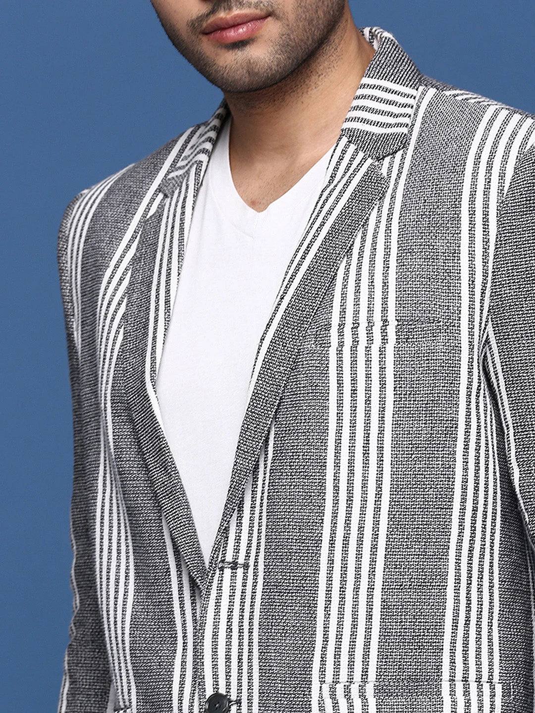 Grey Striped Cotton Nehru Jacket | Men's Ethnic Wear