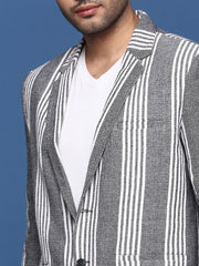 Men Grey Slim Fit Single Breasted Blazer-SOBLZ-090-Grey