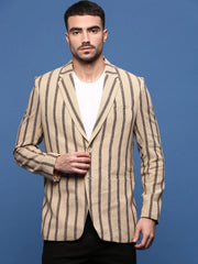 Men Beige Slim Fit Single Breasted Blazer-SOBLZ-091-1-Beige