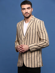 Men Beige Slim Fit Single Breasted Blazer-SOBLZ-091-1-Beige