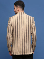 Men Beige Slim Fit Single Breasted Blazer-SOBLZ-091-1-Beige