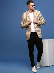 Men Beige Slim Fit Single Breasted Blazer-SOBLZ-091-1-Beige