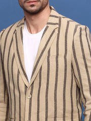 Men Beige Slim Fit Single Breasted Blazer-SOBLZ-091-1-Beige