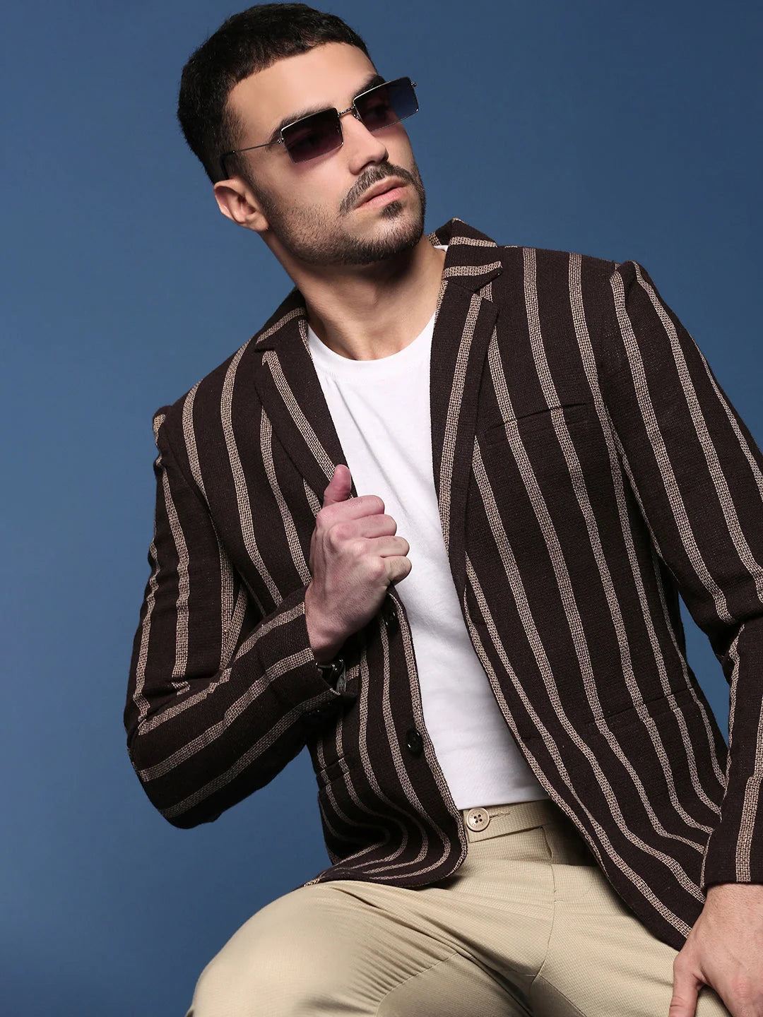 Brown Striped Modi Jacket - Men's Ethnic Nehru Jackets