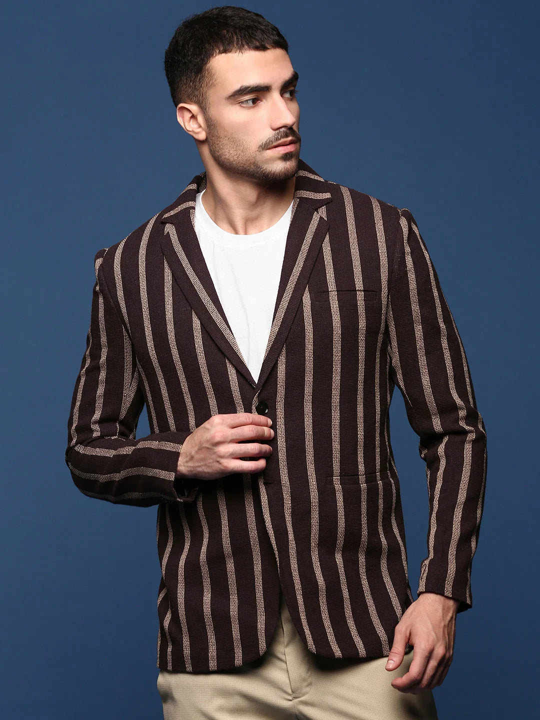 Brown Striped Modi Jacket - Men's Ethnic Nehru Jackets