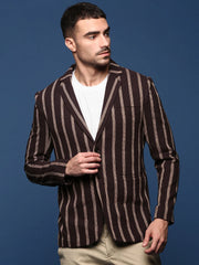 Men Brown Slim Fit Single Breasted Blazer-SOBLZ-091-2-Brown