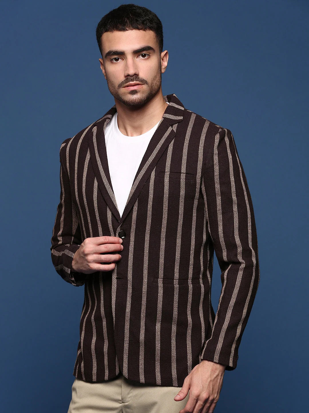 Brown Striped Modi Jacket - Men's Ethnic Nehru Jackets