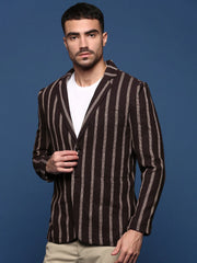 Men Brown Slim Fit Single Breasted Blazer-SOBLZ-091-2-Brown