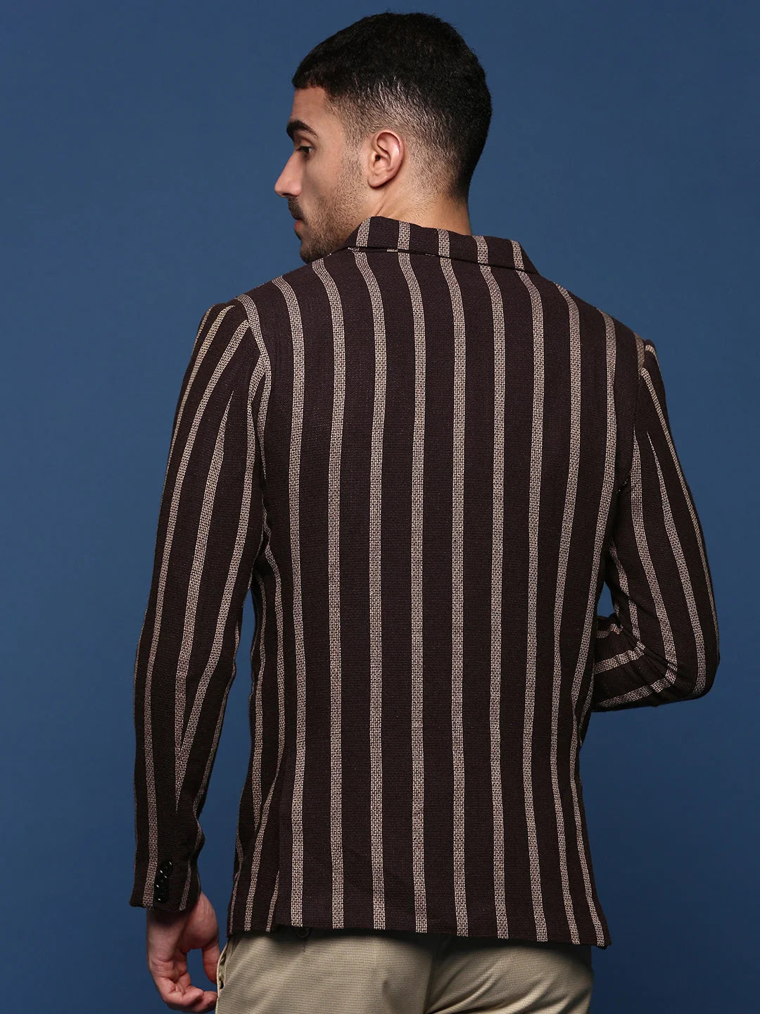 Brown Striped Modi Jacket - Men's Ethnic Nehru Jackets