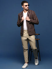 Men Brown Slim Fit Single Breasted Blazer-SOBLZ-091-2-Brown
