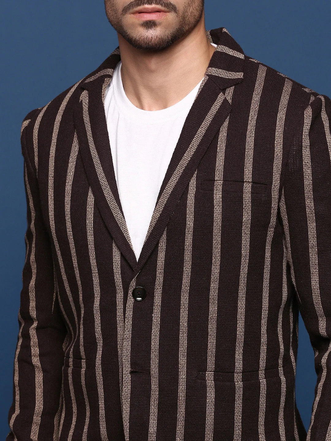Brown Striped Modi Jacket - Men's Ethnic Nehru Jackets
