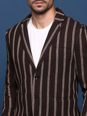 Men Brown Slim Fit Single Breasted Blazer-SOBLZ-091-2-Brown