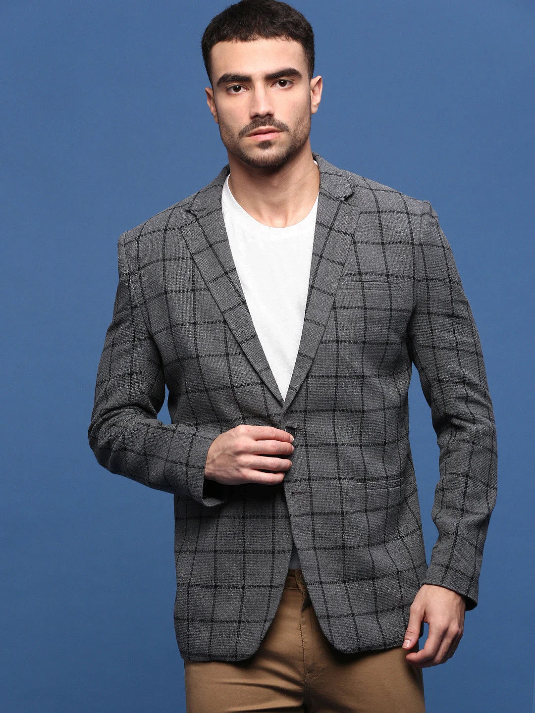 Grey Checkered Cotton Modi Jacket - Men's Ethnic Wear