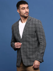 Men Grey Slim Fit Single Breasted Blazer-SOBLZ-091-3-Grey