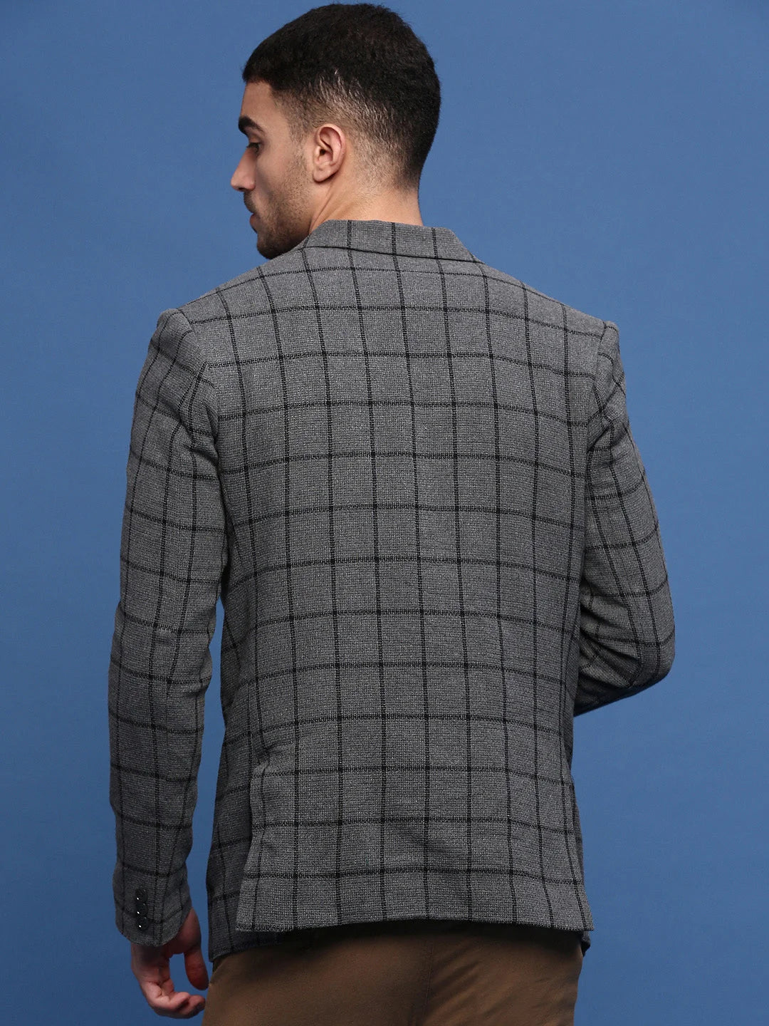 Grey Checkered Cotton Modi Jacket - Men's Ethnic Wear