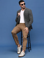 Men Grey Slim Fit Single Breasted Blazer-SOBLZ-091-3-Grey