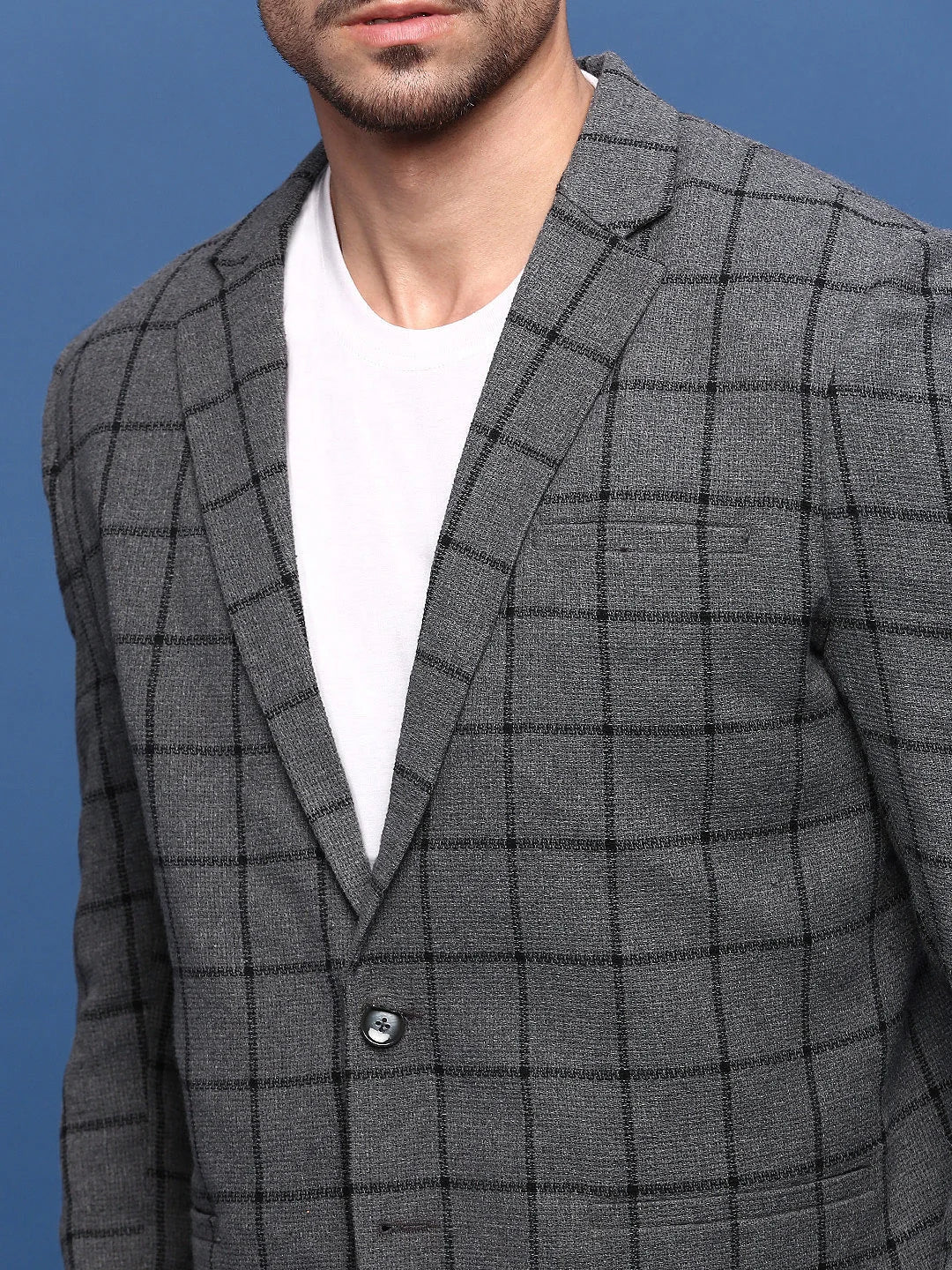 Grey Checkered Cotton Modi Jacket - Men's Ethnic Wear