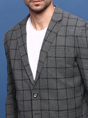 Men Grey Slim Fit Single Breasted Blazer-SOBLZ-091-3-Grey