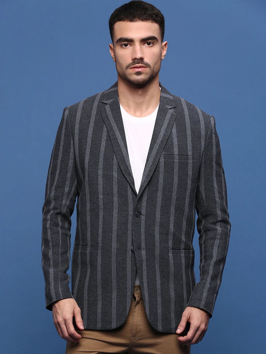 Charcoal Striped Modi Jacket - Men's Nehru Jackets for Weddings