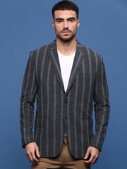 Men Charcoal Slim Fit Single Breasted Blazer-SOBLZ-091-4-Charcoal