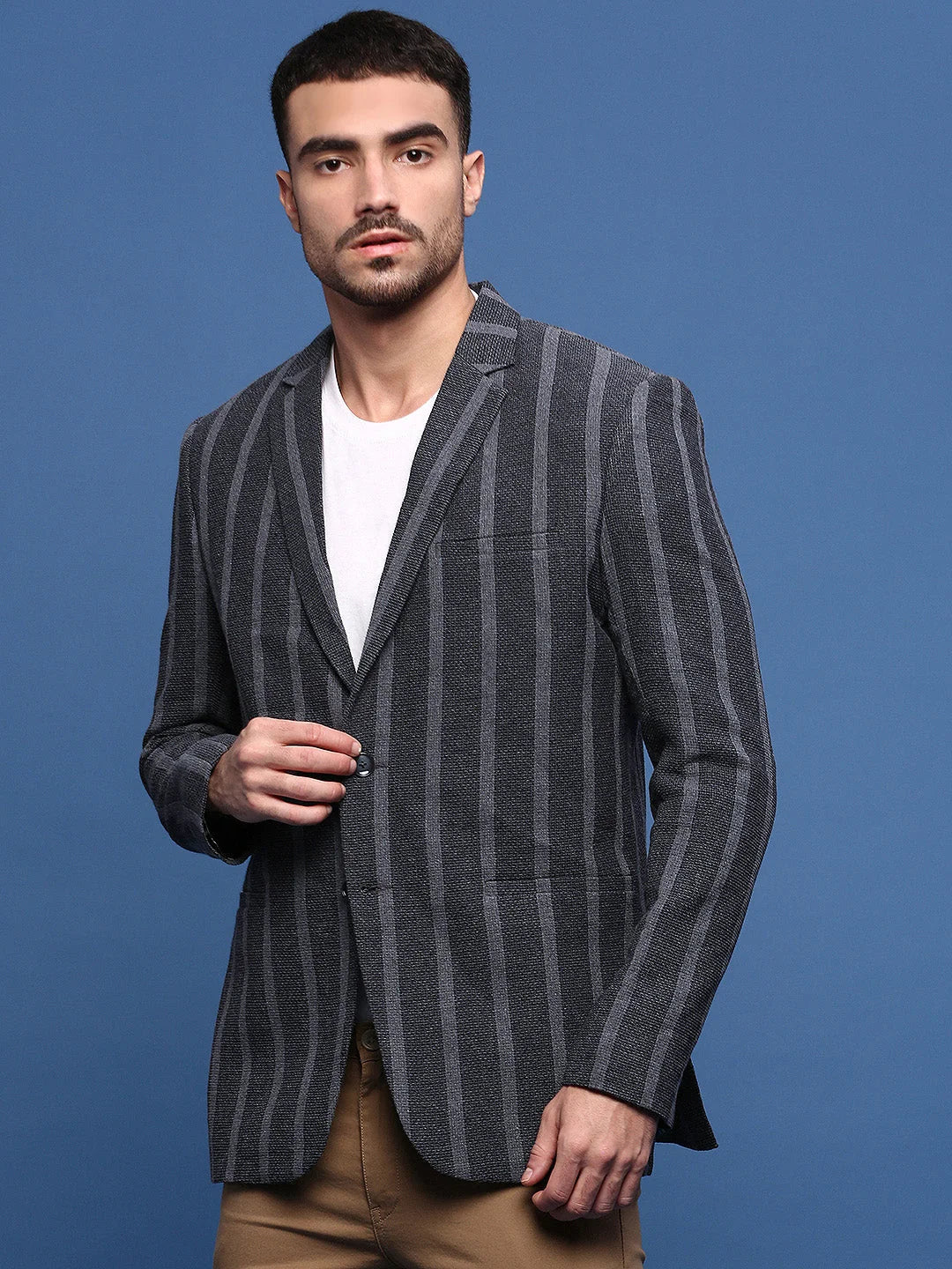 Charcoal Striped Modi Jacket - Men's Nehru Jackets for Weddings