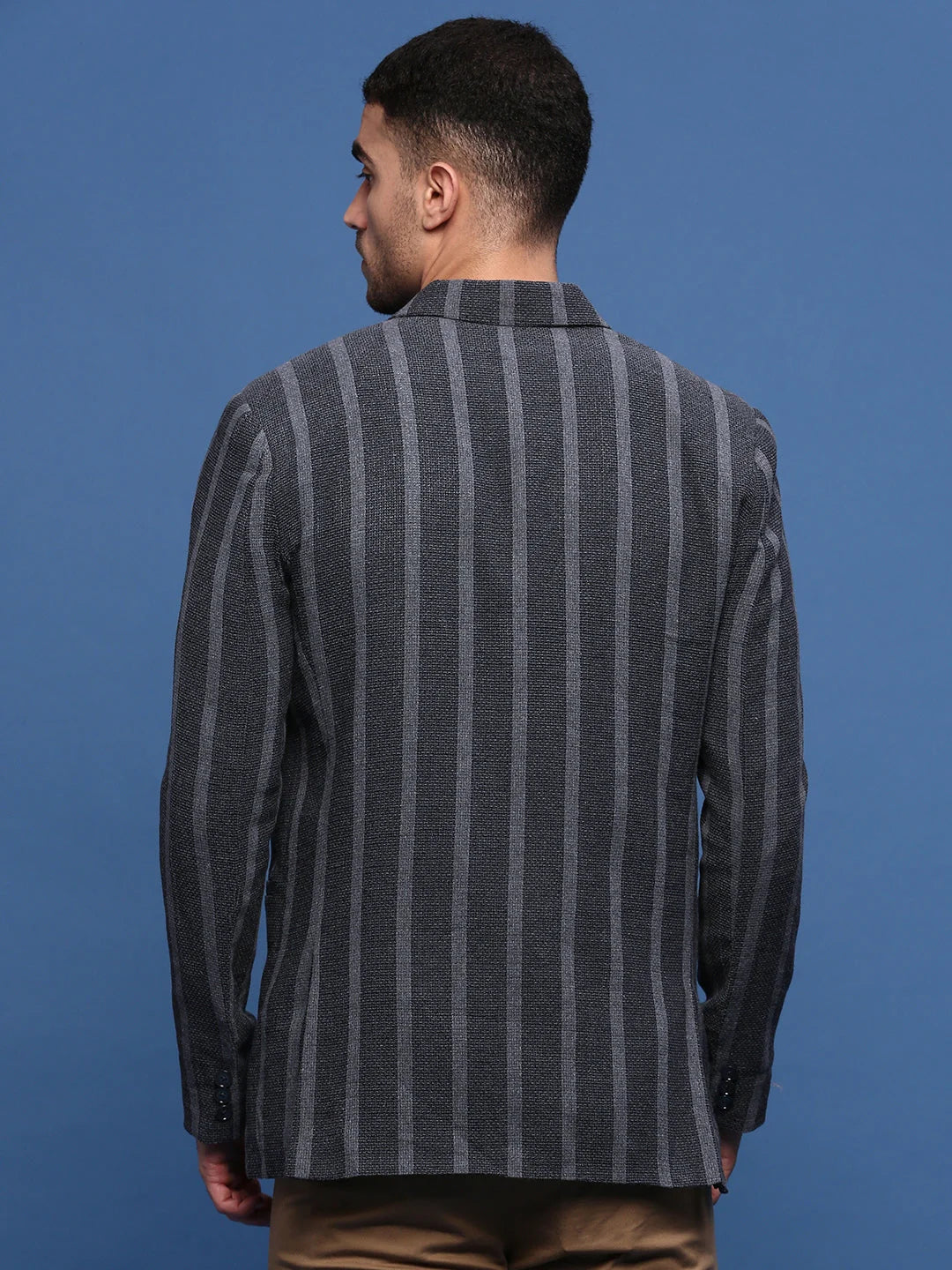 Charcoal Striped Modi Jacket - Men's Nehru Jackets for Weddings