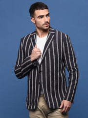 Men Navy Blue Slim Fit Single Breasted Blazer-SOBLZ-091-5-Navyblue