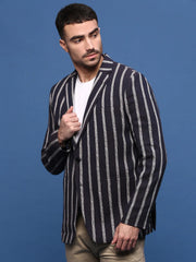 Men Navy Blue Slim Fit Single Breasted Blazer-SOBLZ-091-5-Navyblue