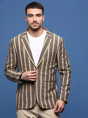 Men Beige Slim Fit Single Breasted Blazer-SOBLZ-091-6-Beige