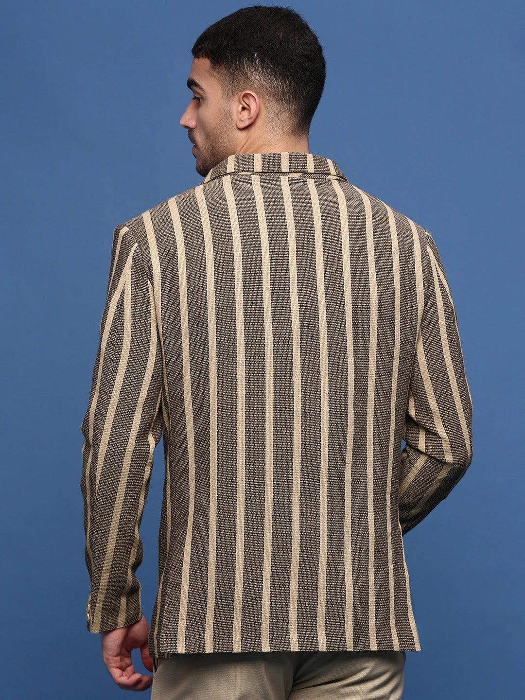 Beige Striped Nehru Jacket: Men's Ethnic Wear | DesiQlo