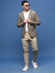 Men Beige Slim Fit Single Breasted Blazer-SOBLZ-091-6-Beige