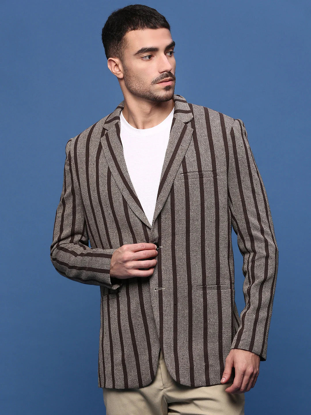 Brown Striped Nehru Jacket: Men's Ethnic Wear | DesiQlo