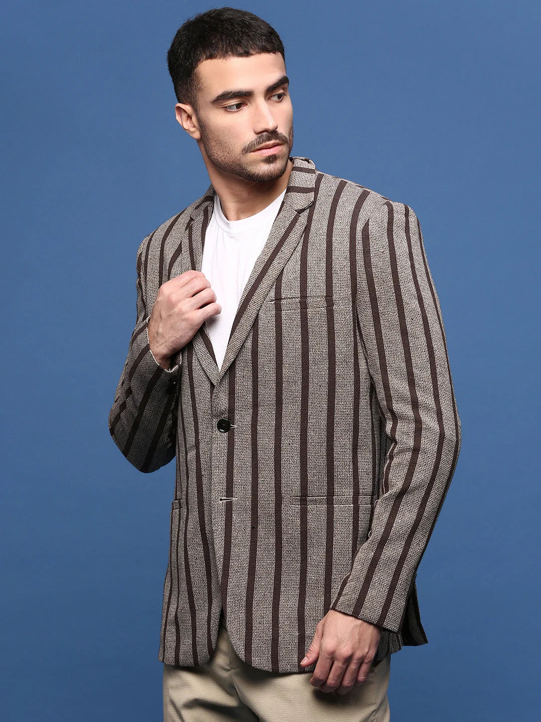 Brown Striped Nehru Jacket: Men's Ethnic Wear | DesiQlo