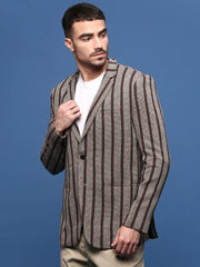 Men Brown Slim Fit Single Breasted Blazer-SOBLZ-091-7-Brown