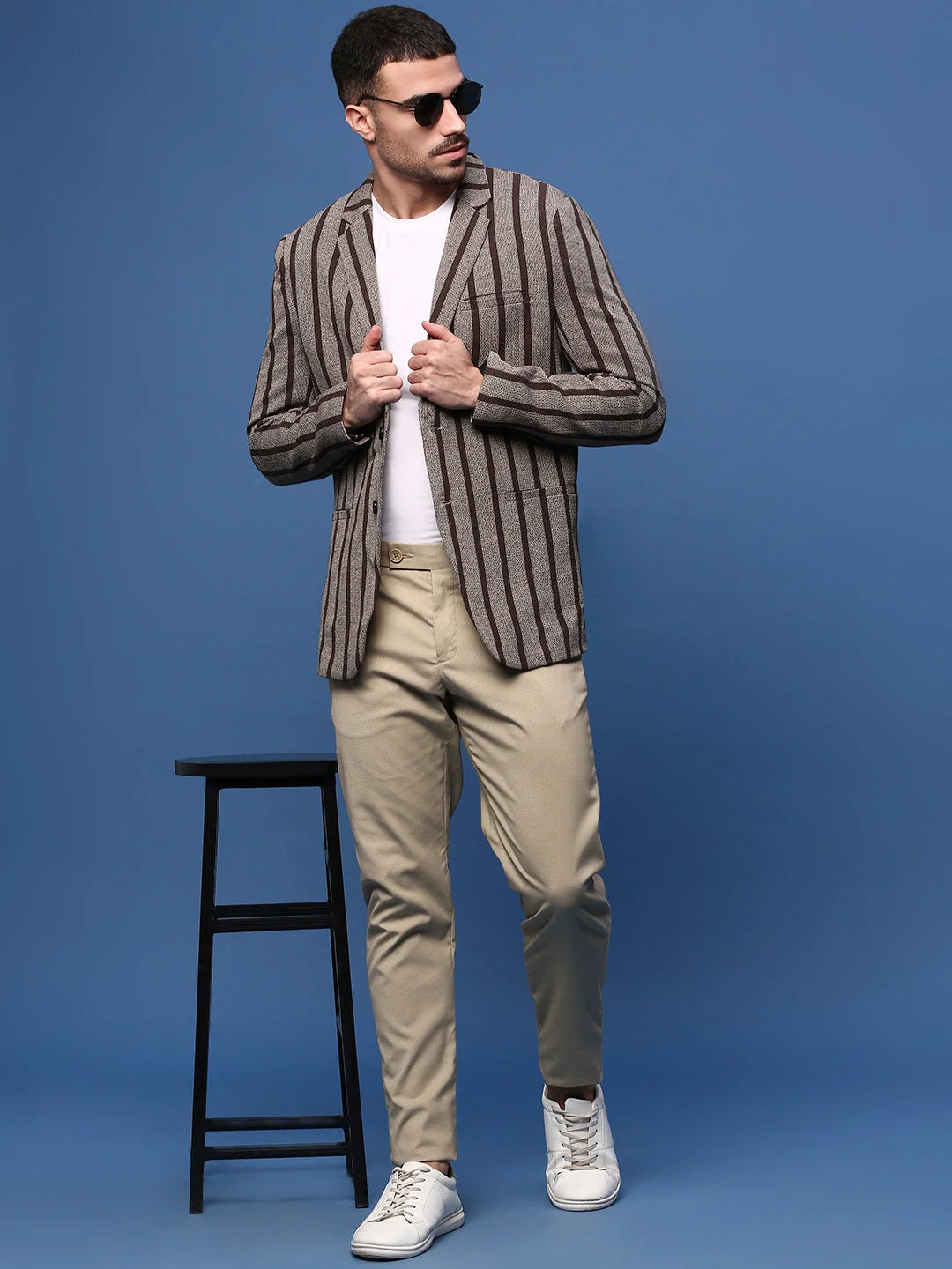 Brown Striped Nehru Jacket: Men's Ethnic Wear | DesiQlo