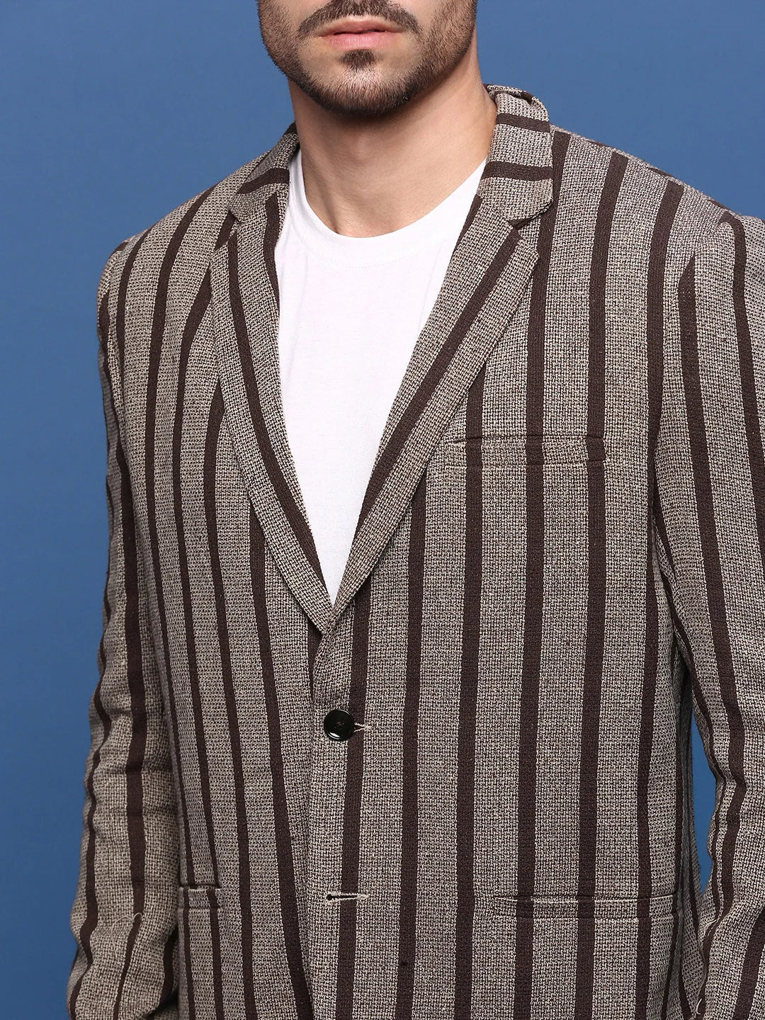 Brown Striped Nehru Jacket: Men's Ethnic Wear | DesiQlo