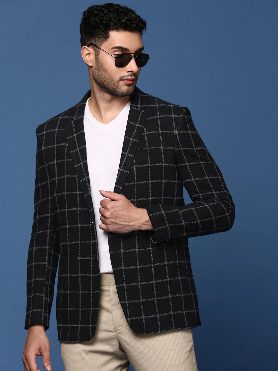 Black Striped Slim Fit Blazer | Men's Ethnic Nehru Jackets