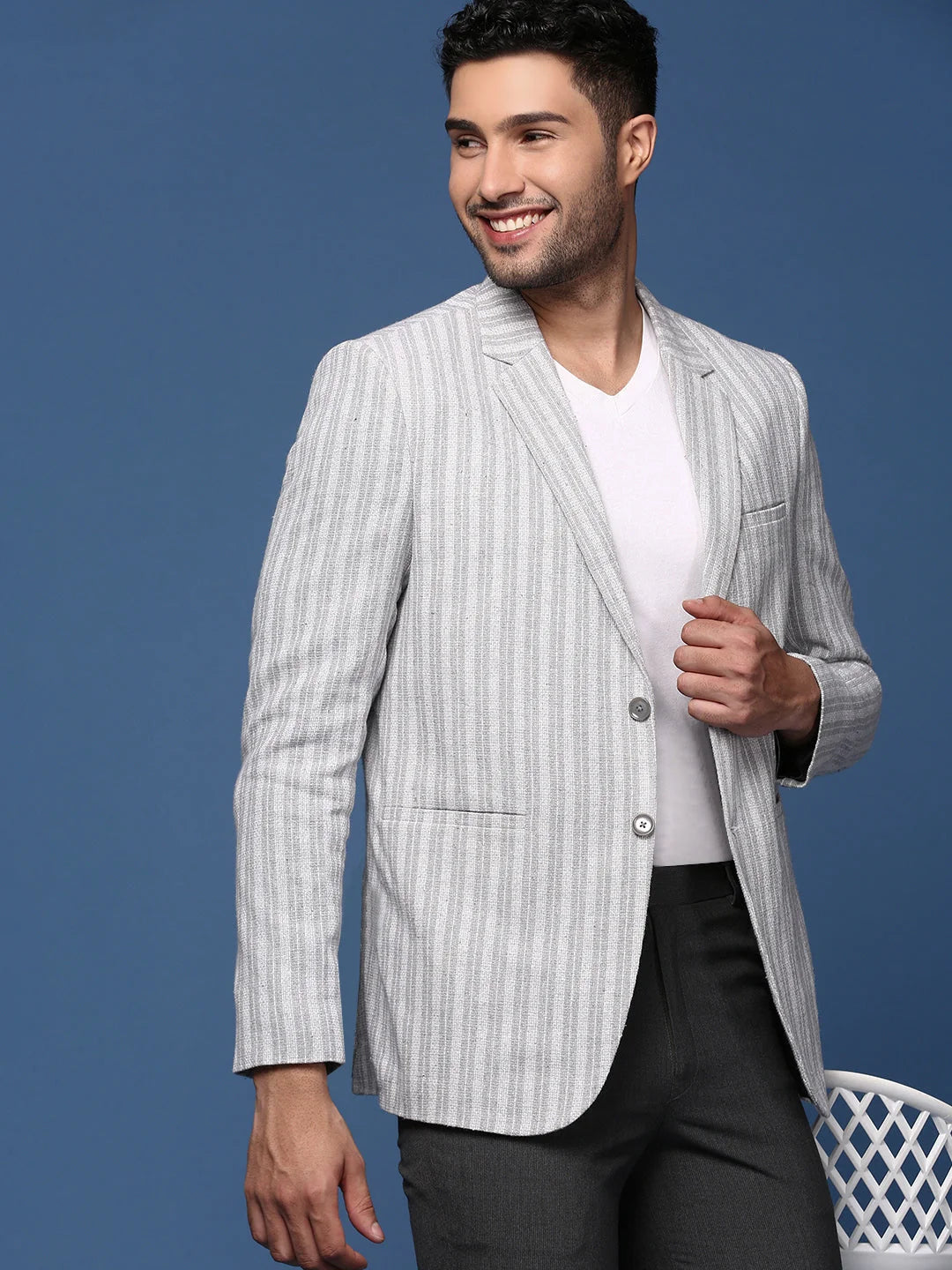 Grey Striped Cotton Indian Nehru Jacket | Modi Jacket
