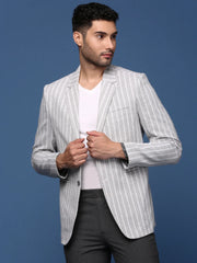 Men Grey Slim Fit Single Breasted Blazer-SOBLZ-097A-Grey