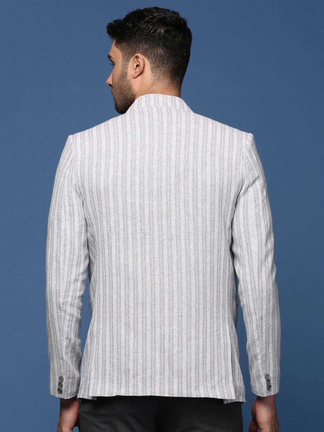 Grey Striped Cotton Indian Nehru Jacket | Modi Jacket