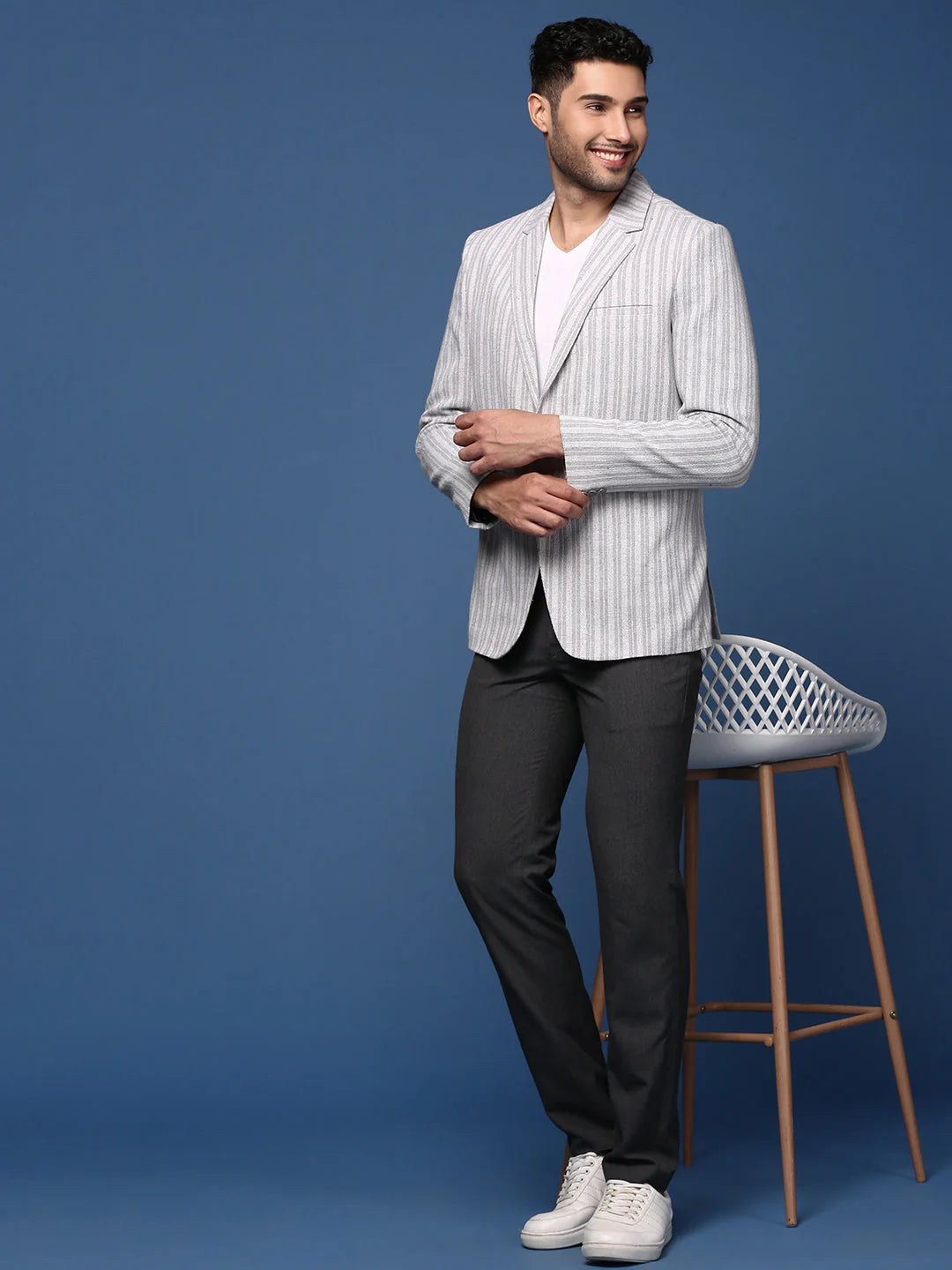 Grey Striped Cotton Indian Nehru Jacket | Modi Jacket