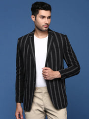 Men Black Slim Fit Single Breasted Blazer-SOBLZ-097-Black