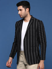 Men Black Slim Fit Single Breasted Blazer-SOBLZ-097-Black