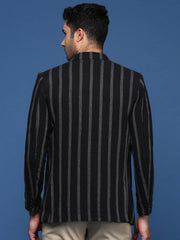 Men Black Slim Fit Single Breasted Blazer-SOBLZ-097-Black