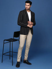 Men Black Slim Fit Single Breasted Blazer-SOBLZ-097-Black