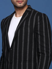 Men Black Slim Fit Single Breasted Blazer-SOBLZ-097-Black