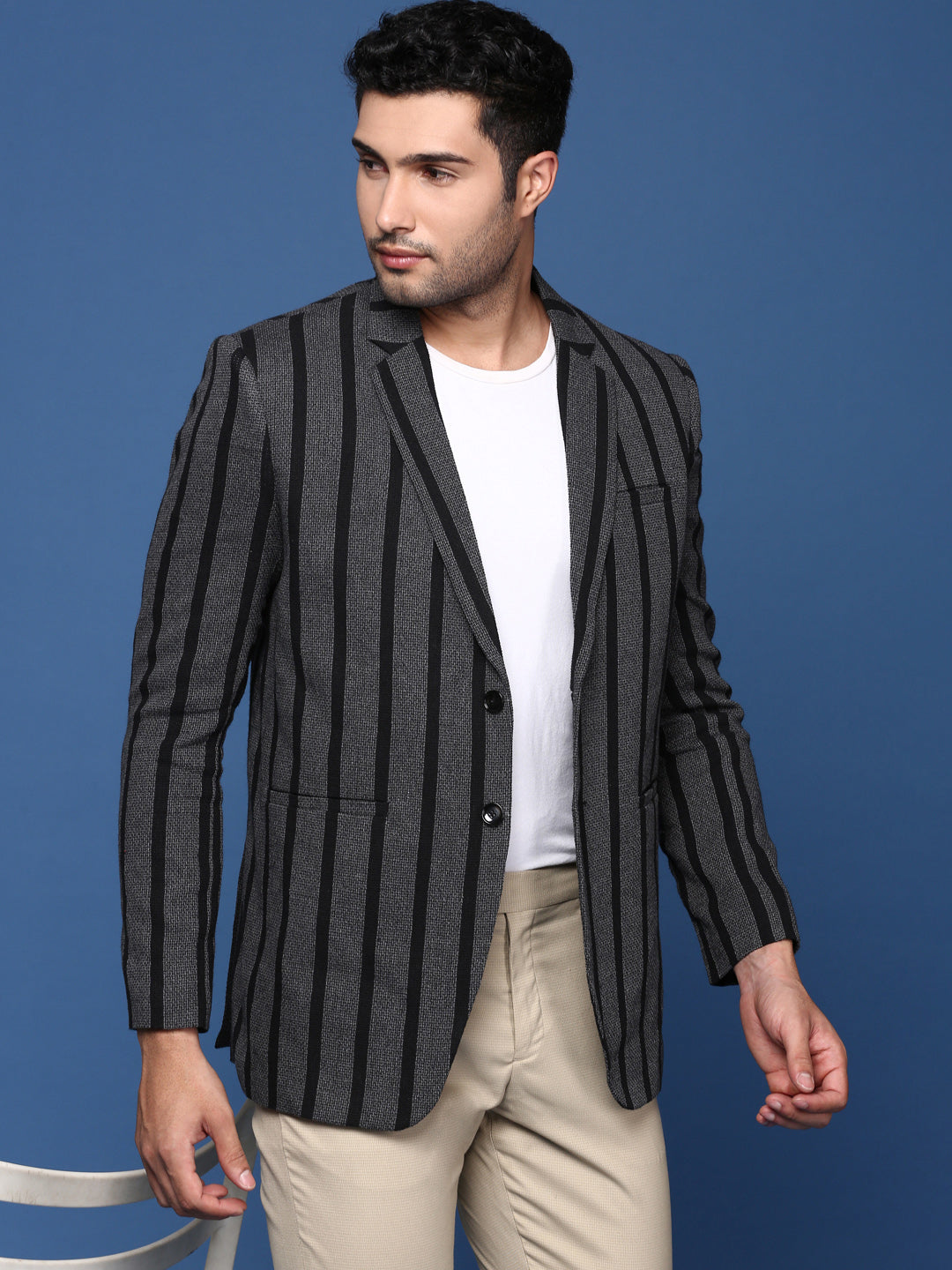 Charcoal Striped Nehru Jackets for Weddings | Men's Ethnic Wear