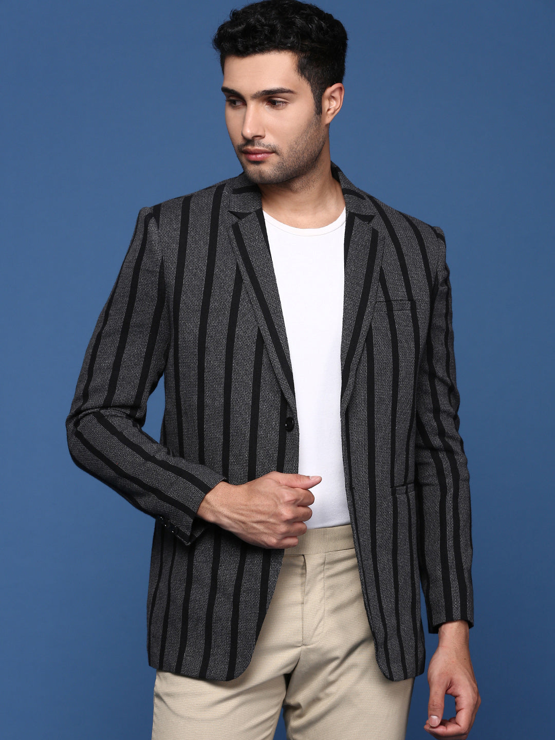 Charcoal Striped Nehru Jackets for Weddings | Men's Ethnic Wear