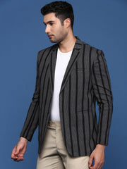 Men Charcoal Slim Fit Single Breasted Blazer-SOBLZ-097-Charcoal