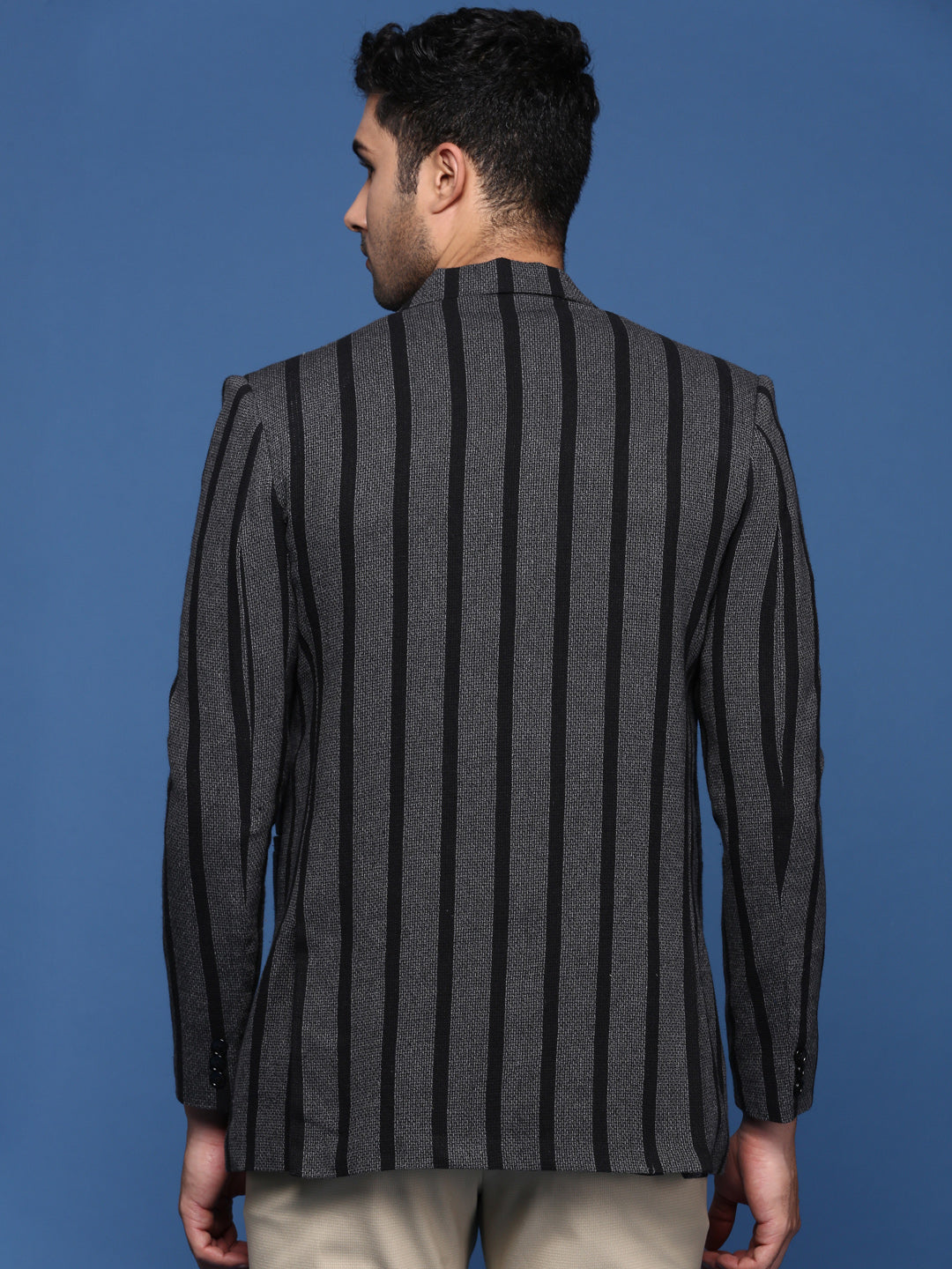 Charcoal Striped Nehru Jackets for Weddings | Men's Ethnic Wear